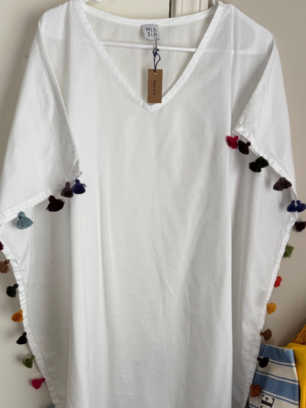 NWT, MIA ZIA, MULTI COLOR, TASSEL CAFTAN/TUNIC/COVER UP